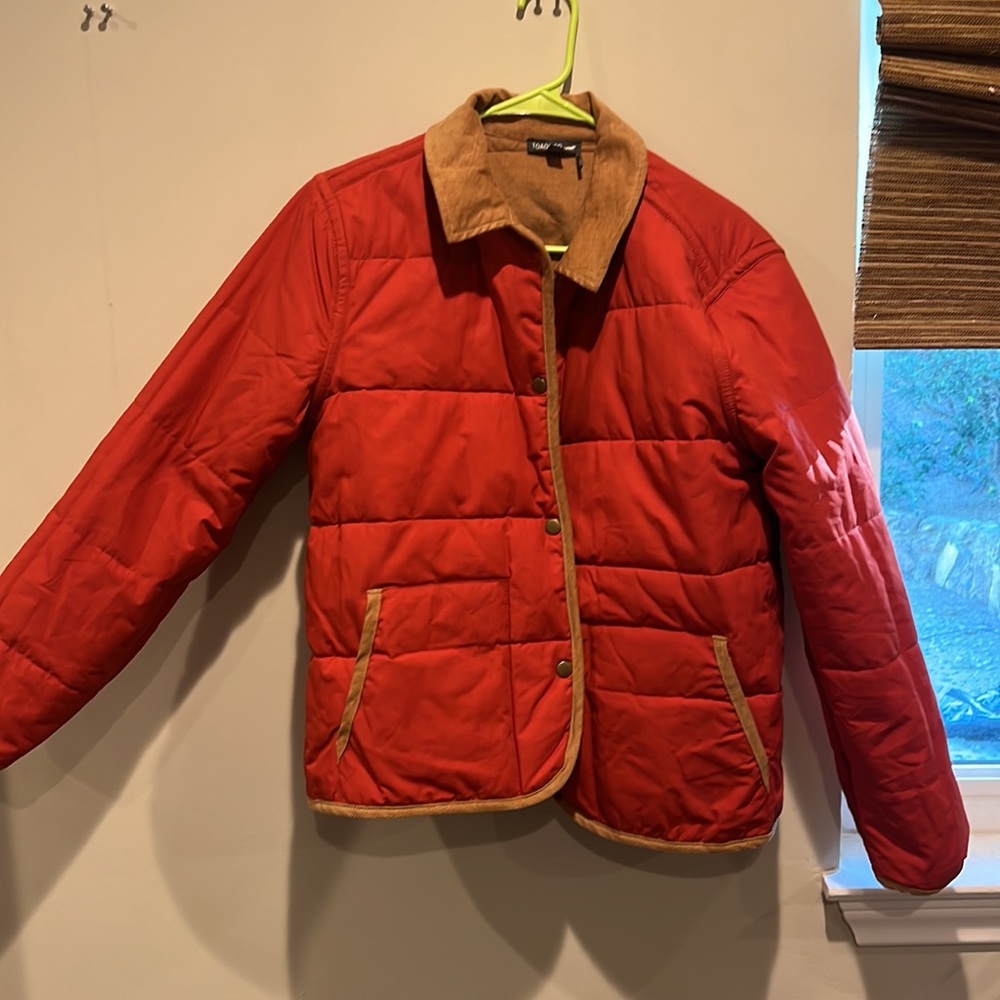 Toad&Co Red Puffer Jacket with Tan Accents